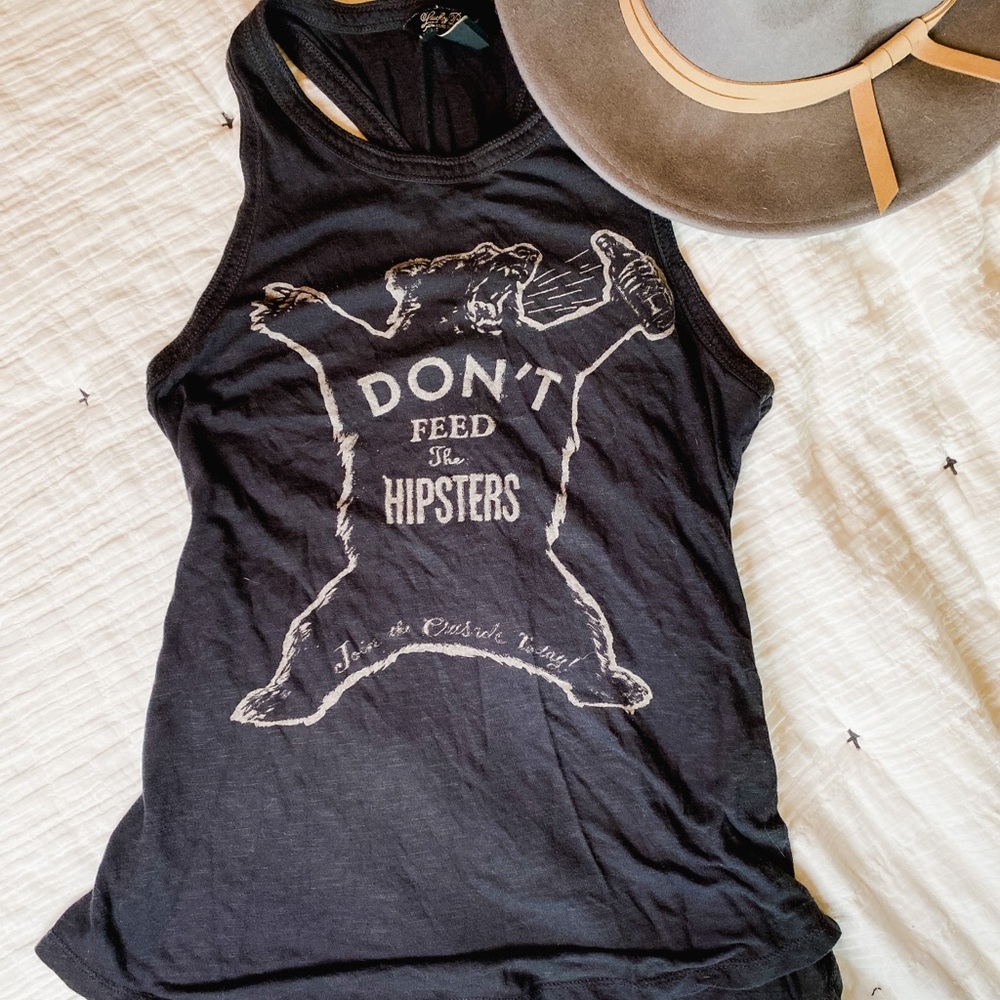 Lucky Brand “Don’t Feed The Hipsters” Twist Tank